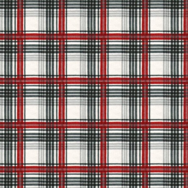 Flannel Remnant of 42" White Red Gray Plaid Super Snuggle 100% Cotton Fabric Christmas Winter Holiday