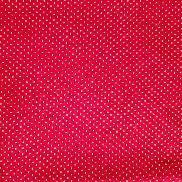 Remnant of 44" Small White Dots on Red 100% Cotton Fabric Valentine's Day Love Summer