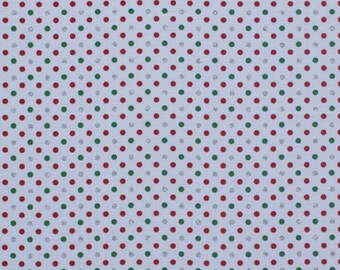 1/2 yard of 44" Red Green Silver Glitter Polka Dots on White 100% Cotton Fabric Christmas Holiday Winter