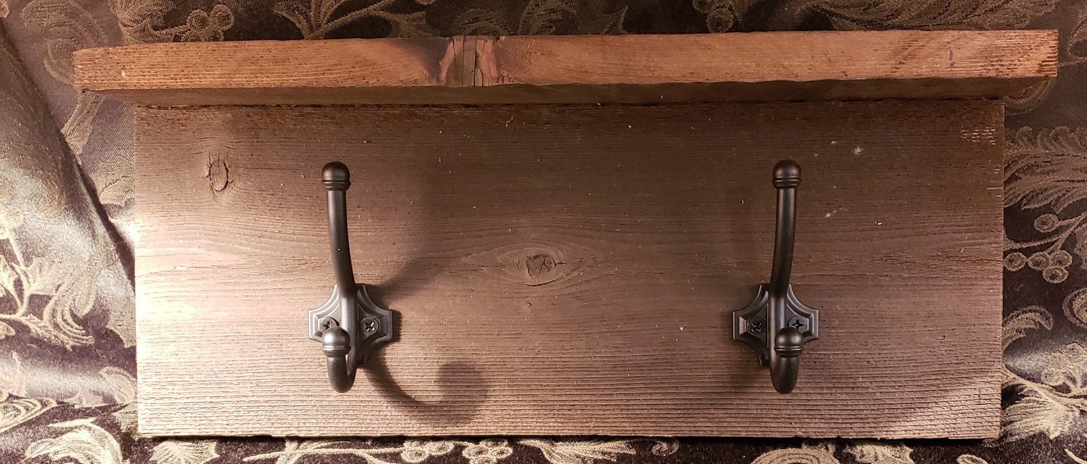 Wooden 2 Hook Heavy Duty Coat Rack With Shelf Dark Brown Etsy