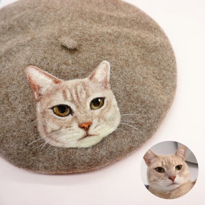 Custom Pet Portrait Beret: Handmade Wool Felt Winter Hat