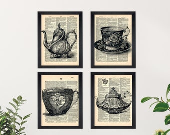 Teapot Dictionary Print, Teapot Wall Art, Teacup Art Print, Teapot Art Print, Vintage Teapot Art, Vintage Teacup Art, Teacup and Saucer Art