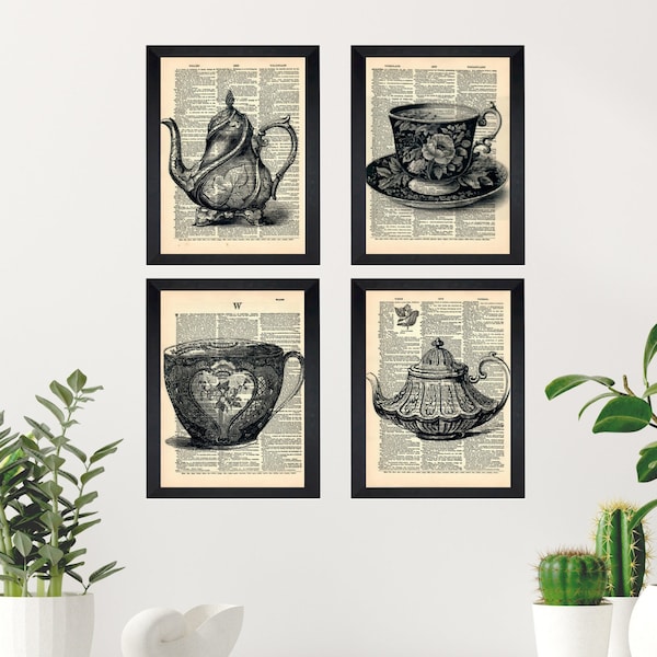 Teapot Dictionary Print, Teapot Wall Art, Teacup Art Print, Teapot Art Print, Vintage Teapot Art, Vintage Teacup Art, Teacup and Saucer Art