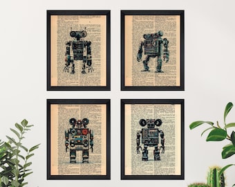 Robot Dictionary Print, Robot Wall Art, Robot Art Print, Robot Print, Robot Decor, Robot Wall Art, Vintage Robot Art, Steampunk Wall Art