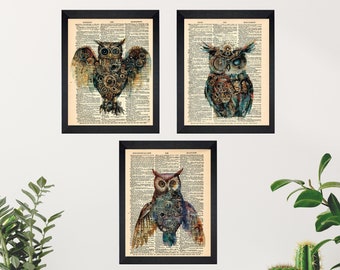 Steampunk Owl Dictionary Print, Steampunk Owl Wall Art, Steampunk Owl Art Print, Owl Print, Owl Decor, Owl Wall Art, Steampunk Owl Art