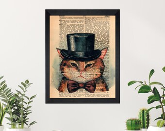 Cat Dictionary Print, Cat Wall Art, Cat Art Print, Cat Decor, Cat Art, Cat Dictionary Print, Cat Decor, Unusual Art, Weird Art, Cat in a Tie
