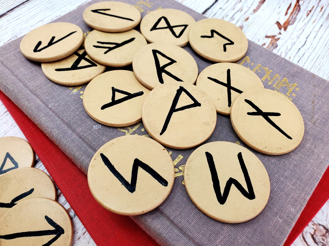 Repurposed Antique Clay Poker Chip Runes, Handmade Runes, Wiccan Supply
