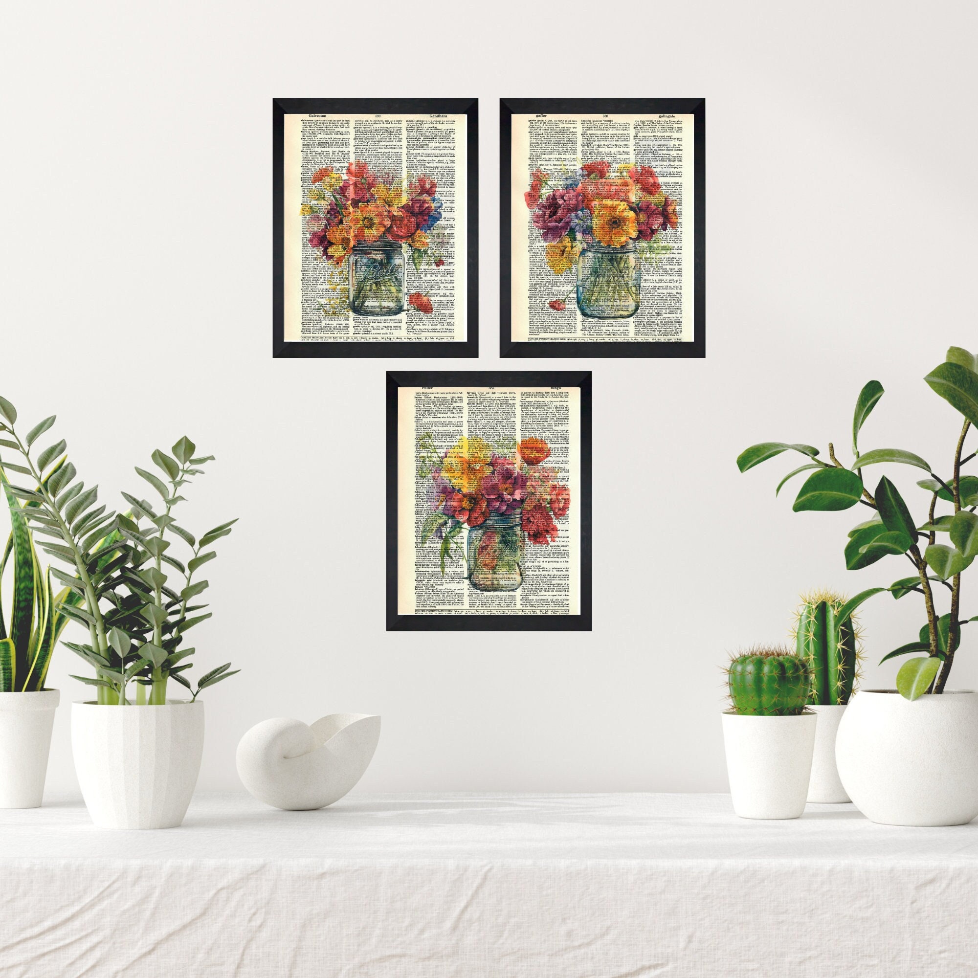Flowers in a Ball Jar Dictionary Print, Upcycled Flower Wall Art ...