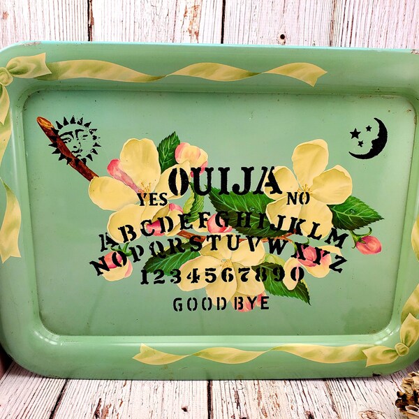 Vintage Ouija Board, Bandeja de metal vintage, Suministros de altar Wiccan, Decoración mística, Altar de brujería, Altar pagano, Decoración wiccana, Regalos espirituales