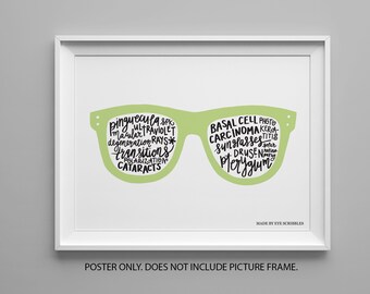Sunglasses Words Poster | UV Damage Poster | Educational Optometry | Glasses