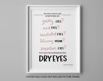 Dry Eye Symptoms Poster | Dry Eye Wall Art | Educational Optometry | Optometry Art Decor