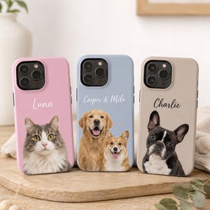 Custom Pet Portrait Tough Phone Case: Personalized Multiple Dog Cat Picture Case