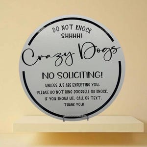 Do Not Knock Sign: Crazy Dogs, No Soliciting, Hand-Painted Wood