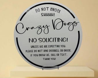 Do Not Knock Sign: Crazy Dogs, No Soliciting, Hand-Painted Wood