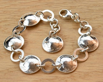 1965 US Dime Bracelet with Silver Rings, Celebrating a Birthday, Anniversary, Graduation...