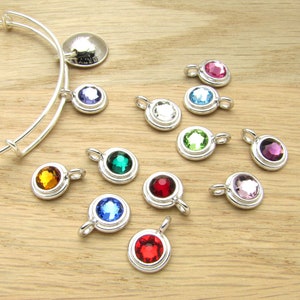 Add a Birthstone Swarovski Crystal Charm to your bangle bracelet, necklace, and keychain