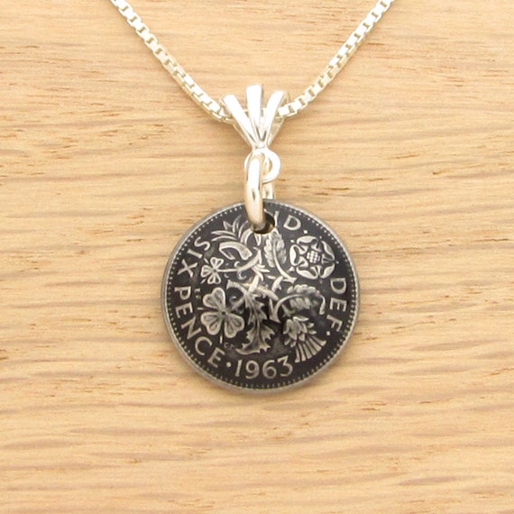 1961 UK Sixpence Necklace Celebrating Birthday Anniversary Graduation. Etsy