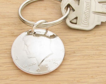 1974 Half Dollar Keychain Coin Accessory, Celebrating 45 years, Birthday, Anniversary, Graduation...