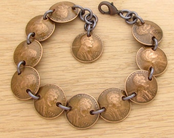 1980 US Penny Bracelet Dark Copper, Celebrating 40 years, Birthday, Anniversary, Graduation...