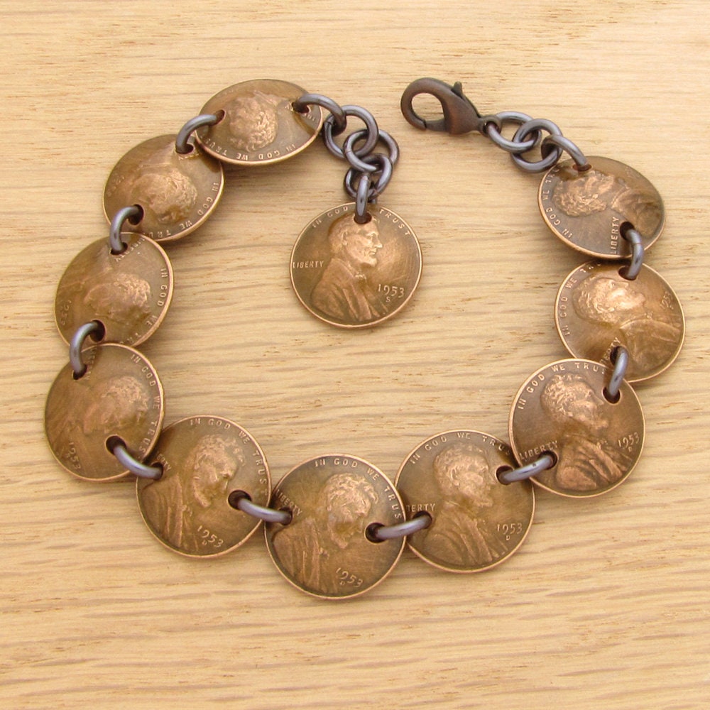 80s 1セント　コイン　バングル　ペニー 1980 US Penny Bracelet Dark Copper, Celebrating 40 Years