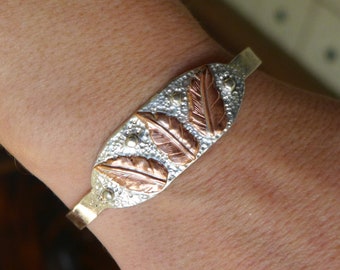 Sterling Silver and Copper Feather Cuff Bracelet