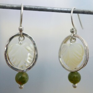 Spinning Leaf Earrings, Sterling Silver Agate and Abalone Leaf