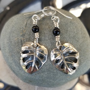 Monstera Leaf Earrings Sterling Silver Handmade Tropical Plant Jewelry