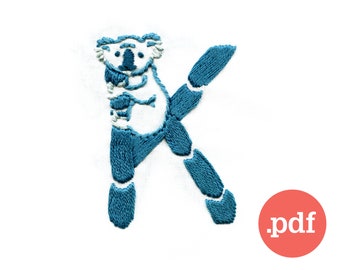 Koala Embroidery Pattern • K Monogram Patch (PDF Pattern)