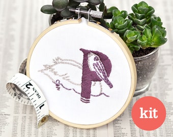 Pelican Embroidery Starter Kit • P Initial Monogram, Beginner DIY