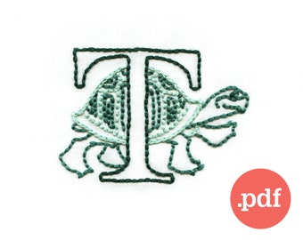 T for Tortoise Embroidery Pattern • Beginner DIY Stitch (PDF Pattern)