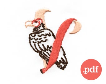 V is for Vulture Embroidery Pattern • Beginner DIY Stitch (PDF)