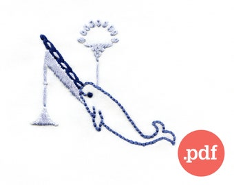 Narwhal 'N' Monogram Embroidery Pattern • Beginner DIY Stitch (PDF Pattern)
