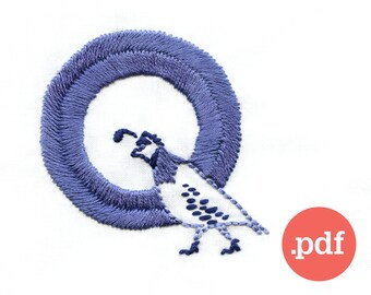Quail Embroidery Pattern • Q Monogram Patch (PDF Pattern)