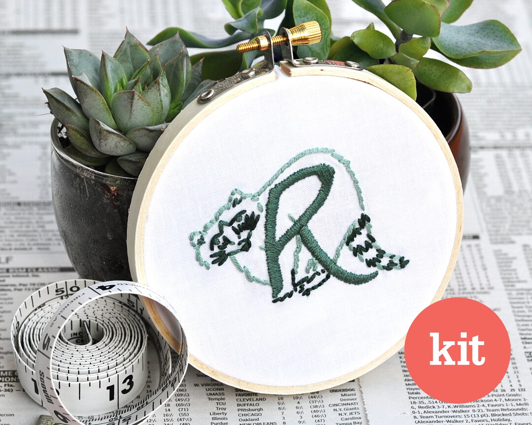 Phoenix R For Racoon R for Raccoon • Beginner Hand Embroidery Kit • R Monogram • Modern ...