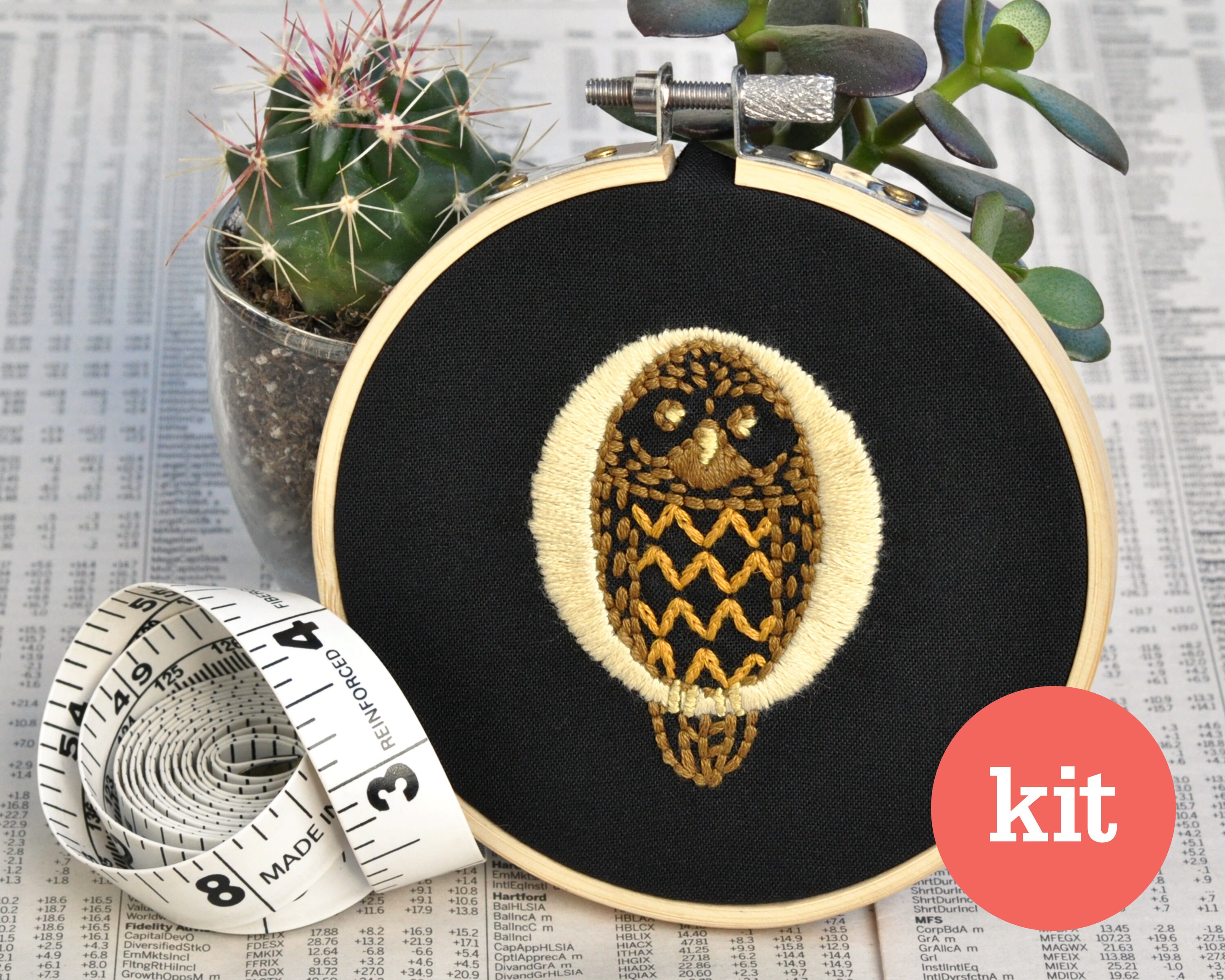 Owl Embroidery Starter Kit &bull; Beginner DIY Stitch, Monogram 'O'