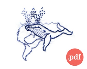 Whale Hand Embroidery Pattern • W Monogram, Beginner DIY (PDF Pattern)
