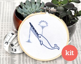 Narwhal Embroidery Kit • N Monogram DIY Stitch, Beginner Friendly