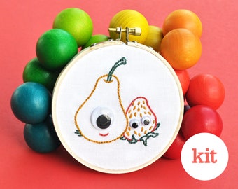 Odd Pair Embroidery Kit, Funky Art, Kids Beginner DIY Craft, Friend Gift, Fruity Humor