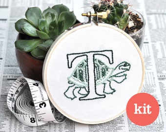Tortoise 'T' Embroidery Kit • Beginner DIY Stitch, Monogram Patch