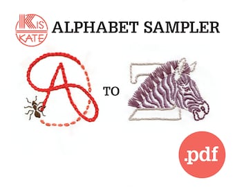 Animal Alphabet Hand Embroidery Sampler, Beginner Monogram (PDF Pattern)