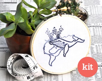 Whale Hand Embroidery Starter Kit • Monogram Initial DIY Stitch