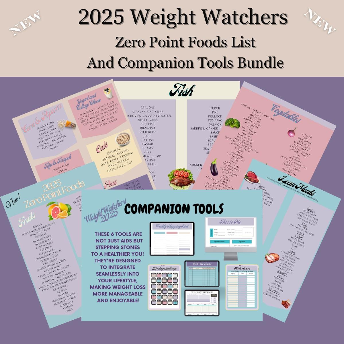 2025 Weight Watchers Zero Point Food List and Companion Tools Bundle - Digital download, Printable.