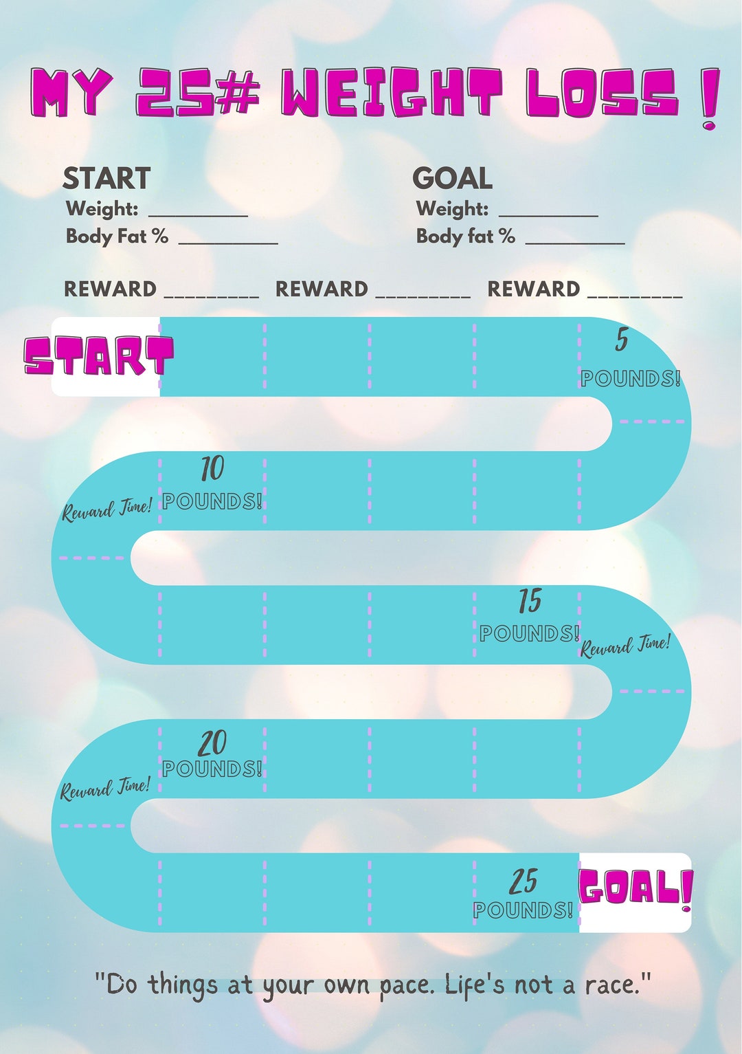 25 Pound Weight Loss Journey, Goal Sheet, Printable, Digital Etsy