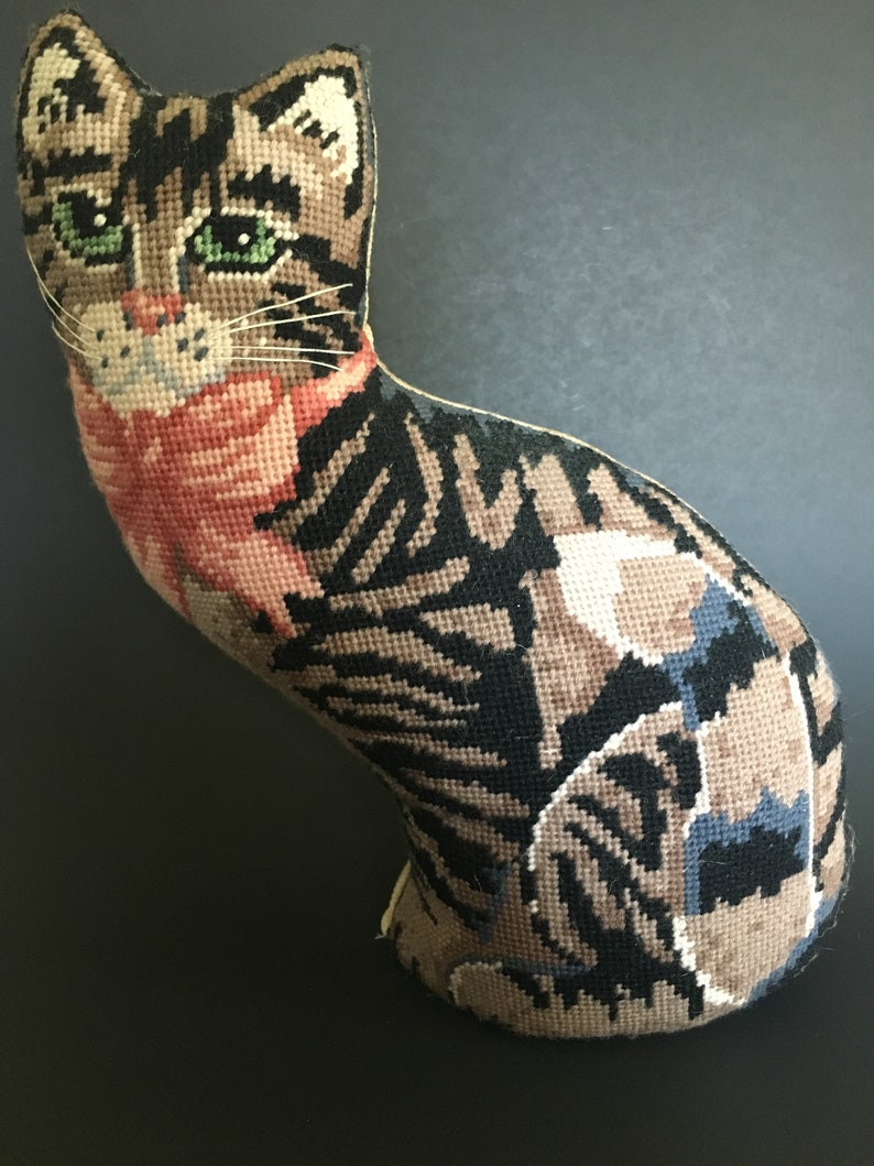 Needlepoint Calico Cat Door Stop Etsy
