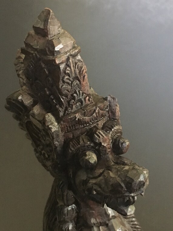 Hand Carved Wood Dragon Statue Asian Design Image 0