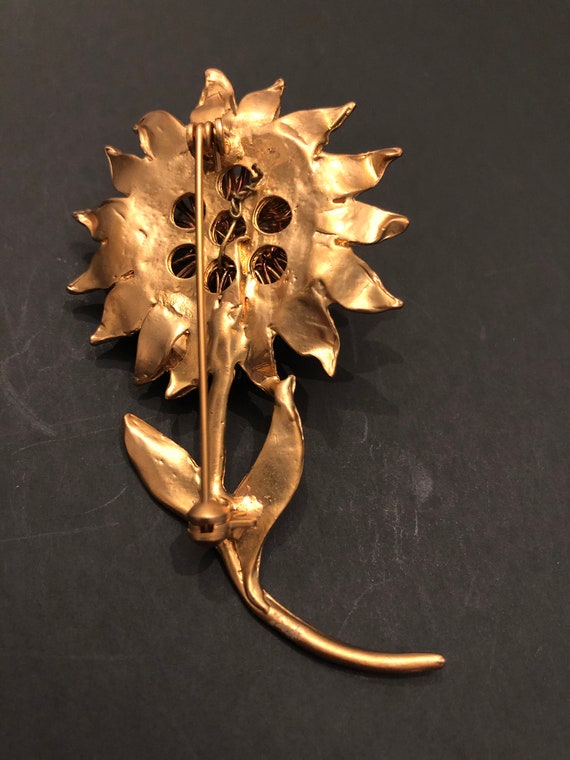 Gold Tone Sunflower Brooch - image 2