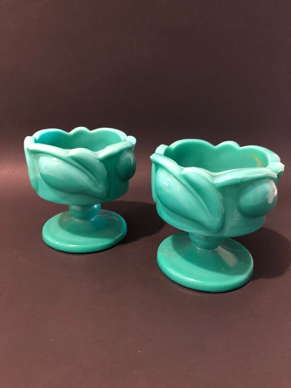 Vintage Turquoise Glass Candle Holders Etsy