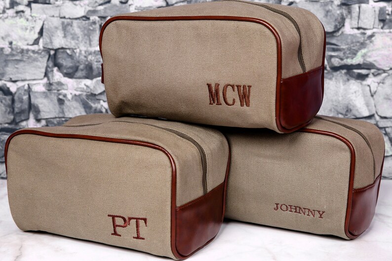 Personalized Canvas Vegan Leather Toiletry bag Dopp Kit image 0