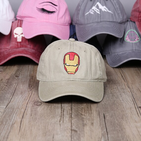 Monogram Iron Man Baseball Cap Summer Vacation Travel Beach Cap Embroidery Unstructured Distressed Hat Adult Toddler Kids Family Hat E215