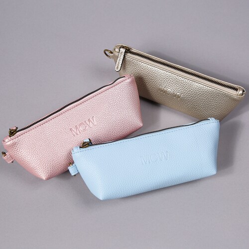 Personalized Pencil Case Vegan Leather Make up Bag Bridesmaid Etsy